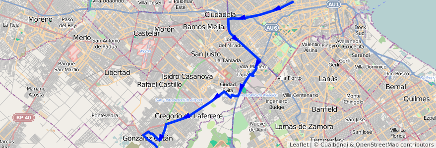 Mapa del recorrido R1 Pra.Junta-G.Catan de la línea 86 en Argentina.