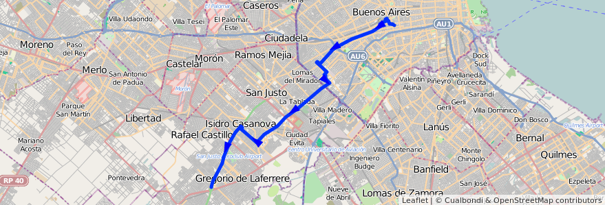 Mapa del recorrido R1 Pra.Junta-G.Catan de la línea 180 en 阿根廷.