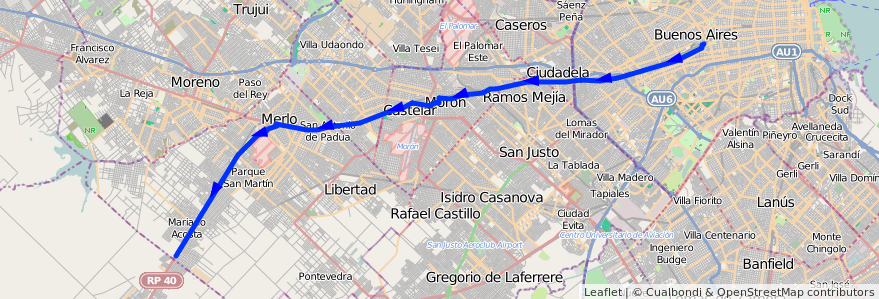 Mapa del recorrido R1 Pra.Junta-Las Hera de la línea 136 en Argentina.