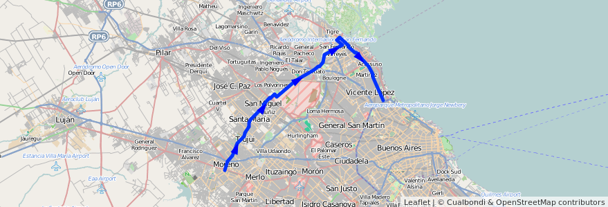 Mapa del recorrido R1 Pte.Saavedra-Moren de la línea 203 en Provinz Buenos Aires.