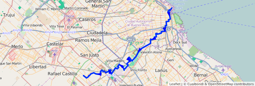 Mapa del recorrido R1 Retiro-Villegas de la línea 91 en آرژانتین.