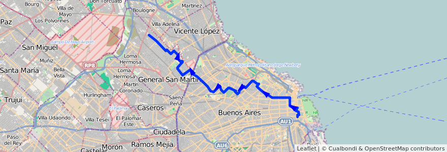 Mapa del recorrido Ramal 1 Villa Concepcion de la línea 111 en Arjantin.