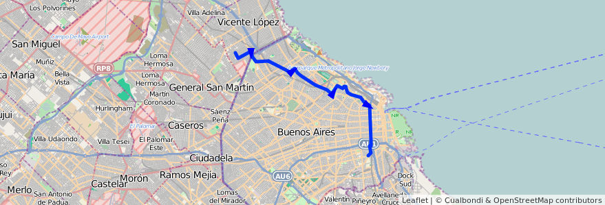 Mapa del recorrido R1 V.Martelli-Barracas de la línea 67 en 아르헨티나.