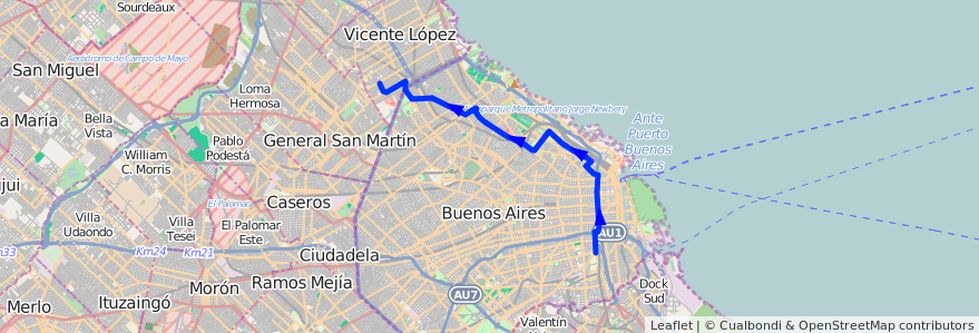 Mapa del recorrido R1 V.Martelli-Barracas de la línea 67 en Argentinien.