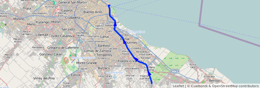 Mapa del recorrido R13 Retiro-La Plata de la línea 129 en بوينس آيرس.