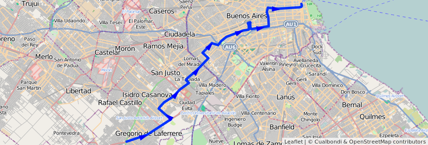 Mapa del recorrido R155 C.Central-G.Cata de la línea 180 en آرژانتین.