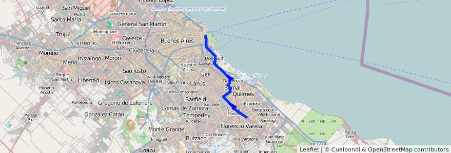 Mapa del recorrido R2 Correo-Berazategui de la línea 159 en 아르헨티나.