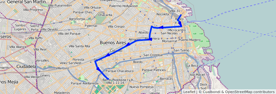 Mapa del recorrido R2 Ctrio.Flores-Retir de la línea 132 en Ciudad Autónoma de Buenos Aires.