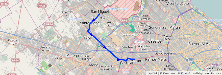 Mapa del recorrido R2 Est.Moron-Est.Lemo de la línea 269 en استان بوئنوس آیرس.