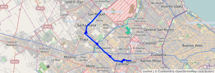 Mapa del recorrido R2 Est.Moron-Est.Lemo de la línea 269 en 부에노스아이레스주.