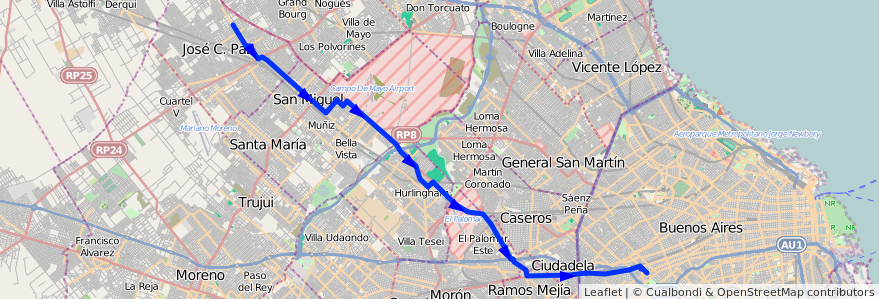 Mapa del recorrido R2 Floresta-Jose C.Pa de la línea 182 en Buenos Aires.