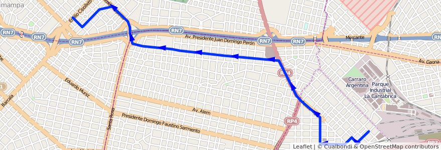 Mapa del recorrido R2 Moron-Udaondo de la línea 441 en 布宜诺斯艾利斯省.