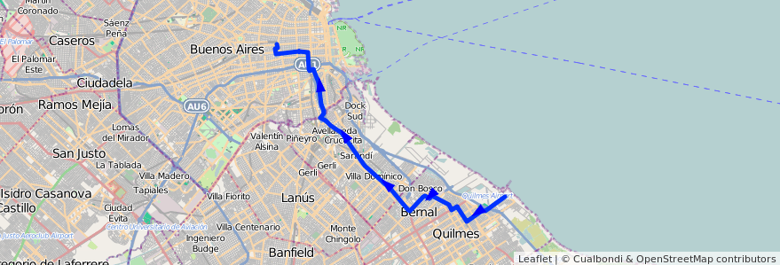 Mapa del recorrido R2 Once-Quilmes de la línea 98 en アルゼンチン.