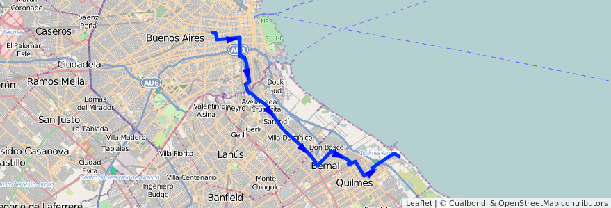 Mapa del recorrido R2 Once-Quilmes de la línea 98 en Argentinien.