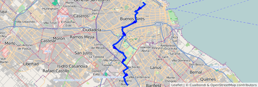 Mapa del recorrido R2 Palermo-V.Albertin de la línea 141 en Autonomous City of Buenos Aires.