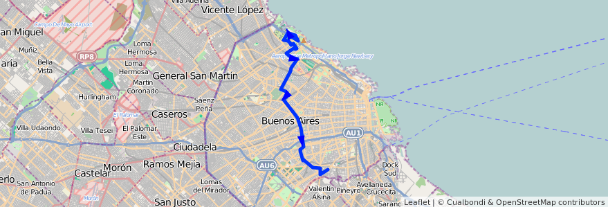 Mapa del recorrido R2 Pompeya-Cdad.Univ. de la línea 42 en Ciudad Autónoma de Buenos Aires.