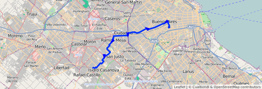 Mapa del recorrido R2 Pra.Junta-Atalaya de la línea 172 en アルゼンチン.