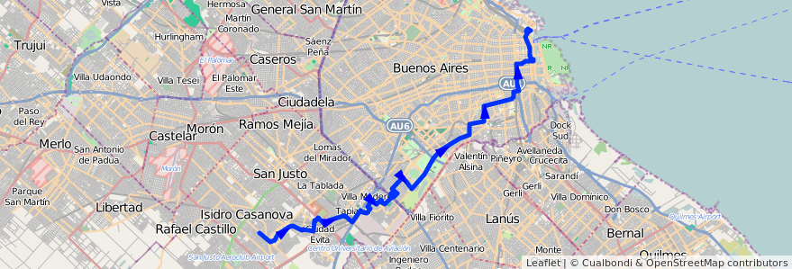 Mapa del recorrido R2 Retiro-Villegas de la línea 91 en Argentina.