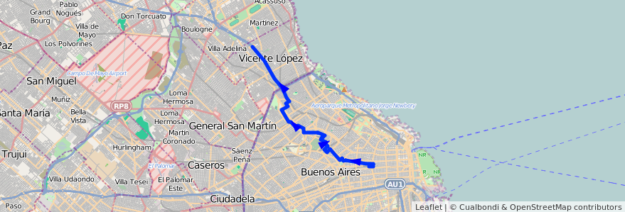 Mapa del recorrido Ramal 2 x Panamericana de la línea 71 en Argentine.