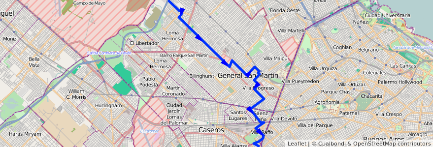 Mapa del recorrido R2 V.Lanzone-Ciudadel de la línea 237 en 布宜诺斯艾利斯省.