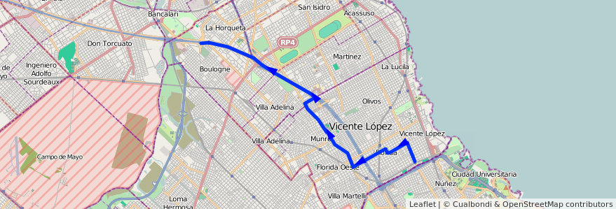 Mapa del recorrido R3 Boulogne-Vte.Lopez de la línea 314 en Provinz Buenos Aires.