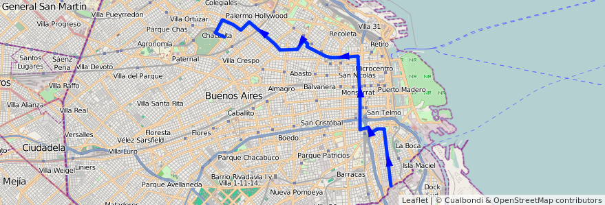 Mapa del recorrido Ramal 3 x Palermo Hollywood de la línea 39 en Autonomous City of Buenos Aires.