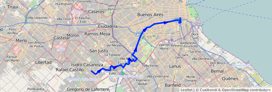 Mapa del recorrido R3 Const.-Villegas de la línea 91 en 아르헨티나.