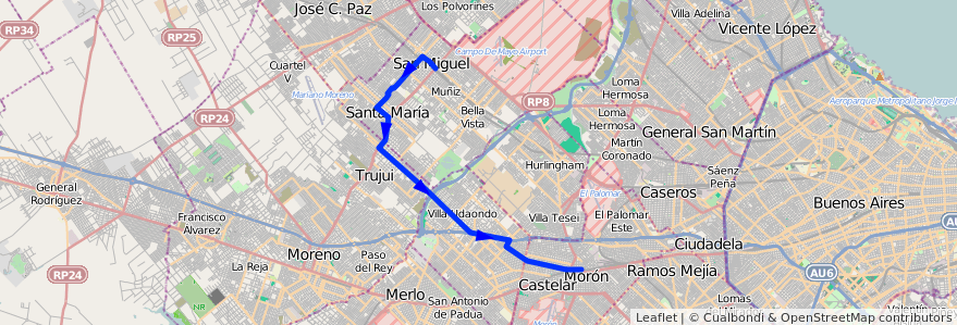 Mapa del recorrido R3 Est.Moron-Est.Lemo de la línea 269 en 布宜诺斯艾利斯省.