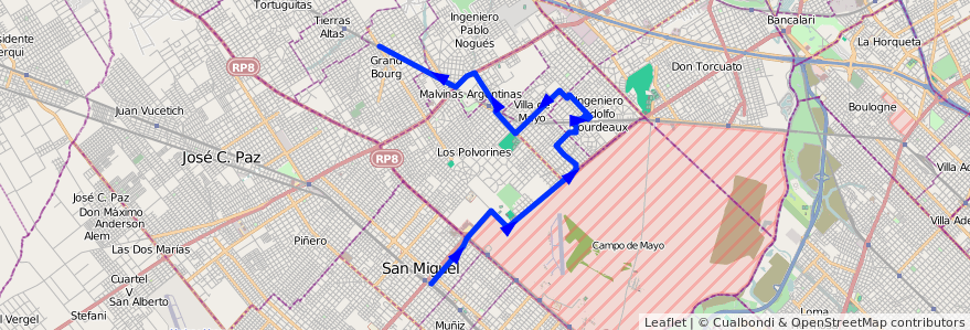 Mapa del recorrido R3 S.Miguel-G.Bourg de la línea 341 en Buenos Aires.