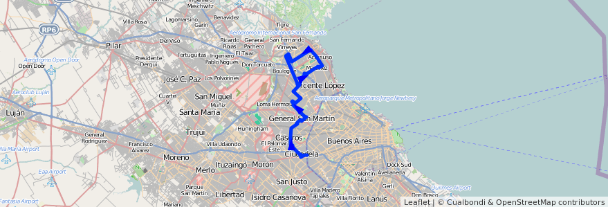 Mapa del recorrido R304 Liniers-S.Isidro de la línea 343 en Буэнос-Айрес.