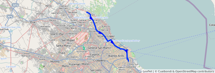 Mapa del recorrido R38 C-T x Panamericana de la línea 60 en Argentina.