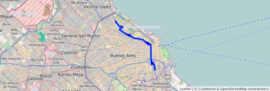 Mapa del recorrido R38 Constitucion-Nunez de la línea 60 en Ciudad Autónoma de Buenos Aires.