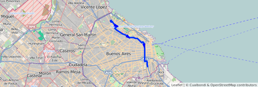 Mapa del recorrido R38 Constitucion-Nunez de la línea 60 en Ciudad Autónoma de Buenos Aires.