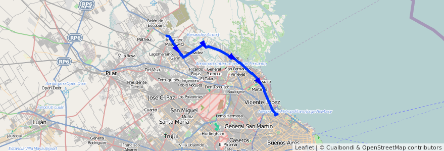 Mapa del recorrido R38 Nunez-Escobar de la línea 60 en Provinz Buenos Aires.