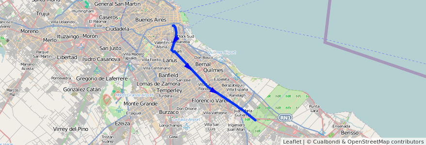 Mapa del recorrido R8 Const.-La Plata de la línea 129 en استان بوئنوس آیرس.