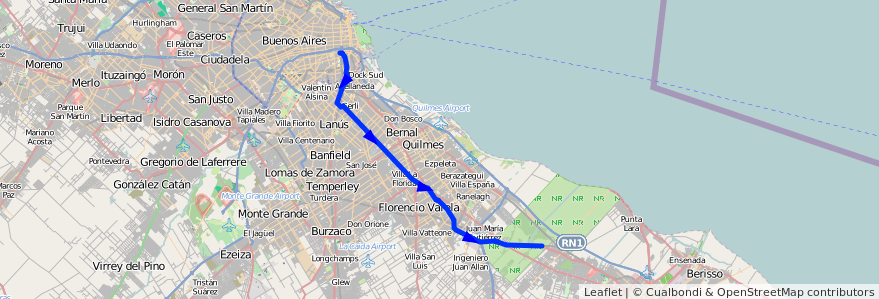 Mapa del recorrido R9 Const.-La Plata de la línea 129 en استان بوئنوس آیرس.