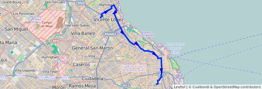 Mapa del recorrido Ramal 1 x Est. La Lucila de la línea 59 en Аргентина.