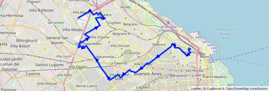 Mapa del recorrido Ramal 1 x Nazca de la línea 110 en Буэнос-Айрес.