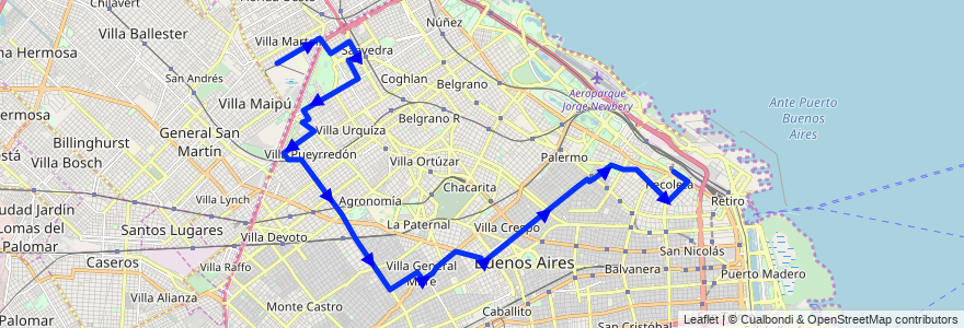 Mapa del recorrido Ramal 1 x Nazca de la línea 110 en Ciudad Autónoma de Buenos Aires.