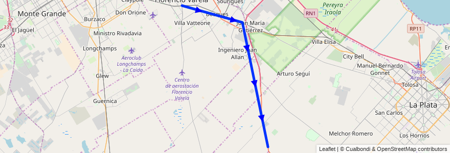 Mapa del recorrido Ramal 2 - El Cruce - El Pato de la línea 324 en ブエノスアイレス州.