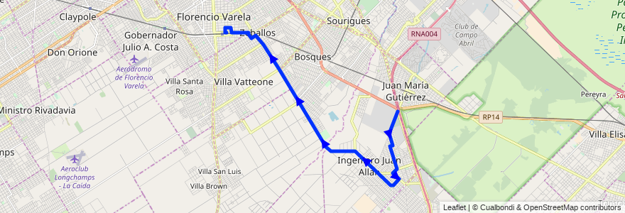 Mapa del recorrido Ramal 2 - Rotonda de Alpargatas - Florencio Varela de la línea 324 en Partido de Florencio Varela.