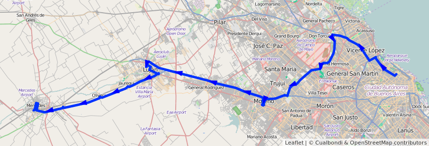 Mapa del recorrido Ramal 2 x Camino Buen Ayre  de la línea 57 en Buenos Aires.