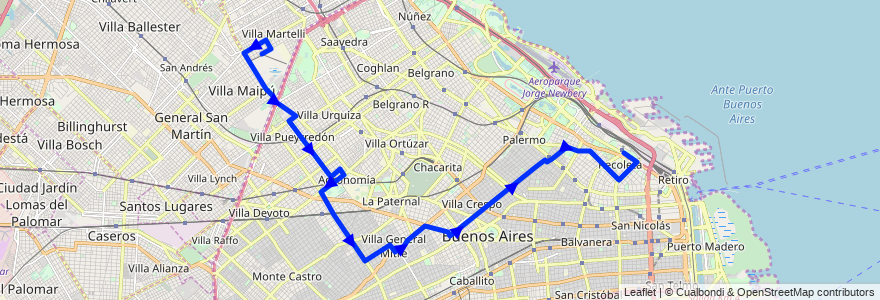 Mapa del recorrido Ramal 2 x Constituyentes de la línea 110 en 布宜诺斯艾利斯自治市.