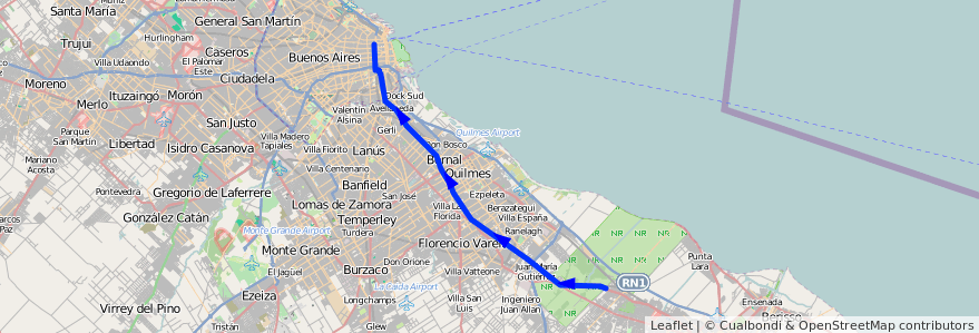 Mapa del recorrido RC Tribunales-La Plat de la línea 129 en استان بوئنوس آیرس.