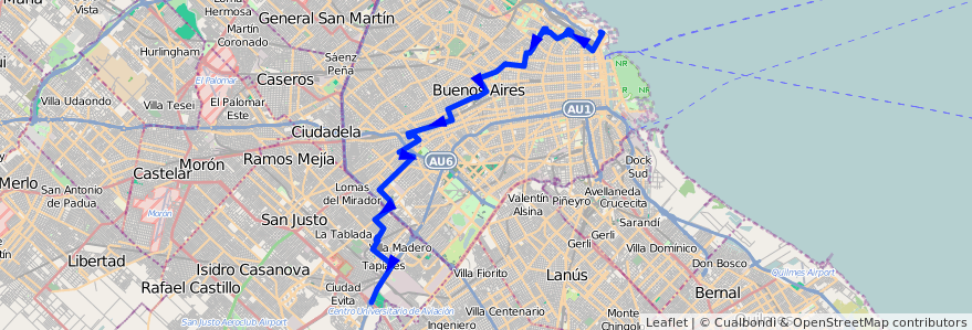 Mapa del recorrido Retiro-B. 9 de Abril de la línea 92 en 阿根廷.