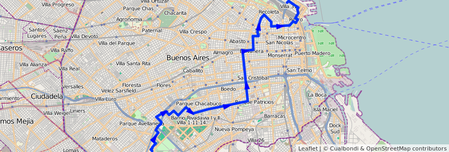 Mapa del recorrido Retiro-B. Samore de la línea 101 en Ciudad Autónoma de Buenos Aires.