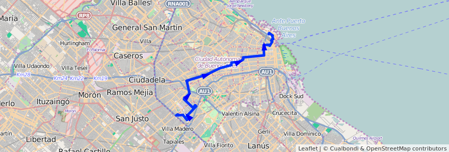 Mapa del recorrido Retiro de la línea 5 en Ciudad Autónoma de Buenos Aires.