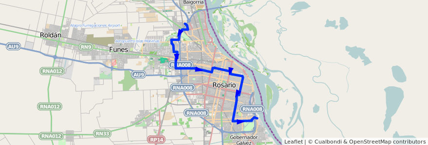 Mapa del recorrido  Roja (5 a 23hs) de la línea 142 en تسبیح.