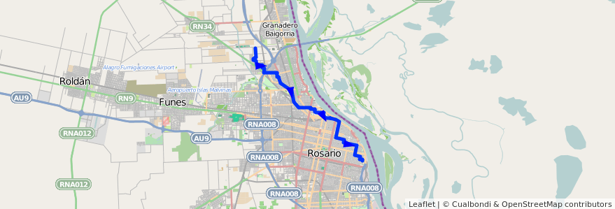 Mapa del recorrido  Roja de la línea 102 en تسبیح.