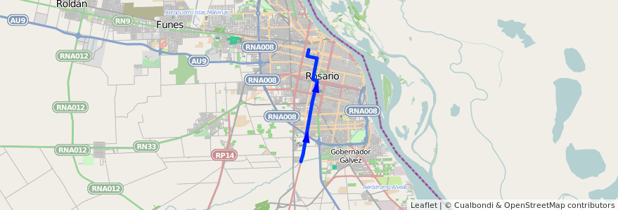 Mapa del recorrido  Ruta 18 de la línea TIRSA en روساريو.